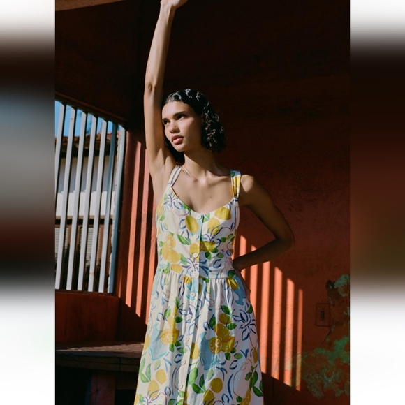 BNWT! Zara linen blend printed midi dress - Picture 7 of 14